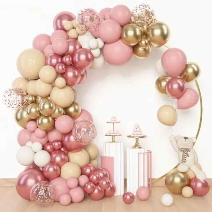 153pcs Balloon Garland Arch Kit, Different Sizes 18 12 10 5 inch Latex Metallic Confetti Gold Balloons Baptism Birthday Boho Ba