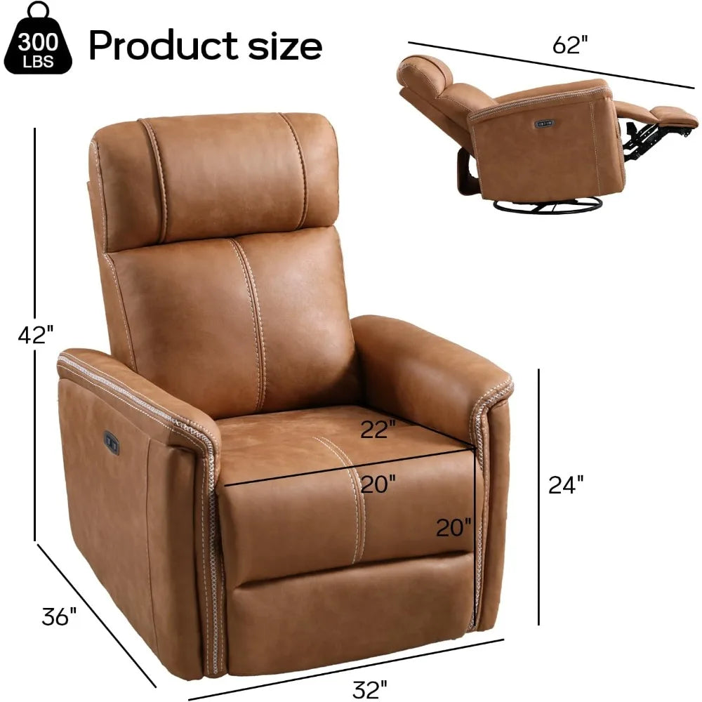 HUANZHUANG Faux Leather Power Swivel Rocker Recliner with USB Port