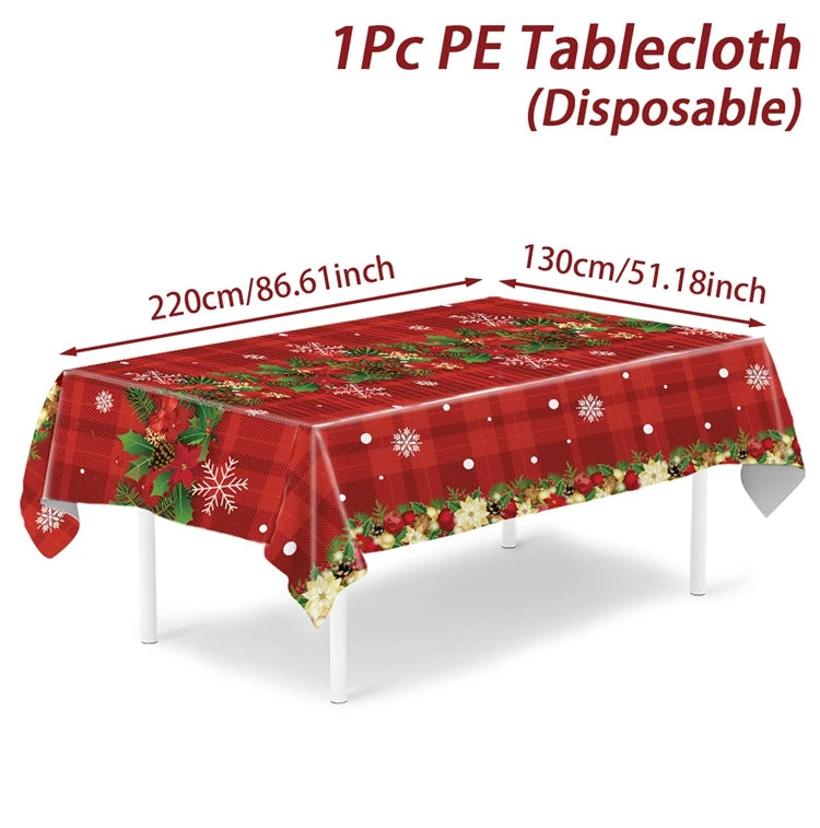 NoHign Merry Christmas Tablecloth Plastic Xmas Cover