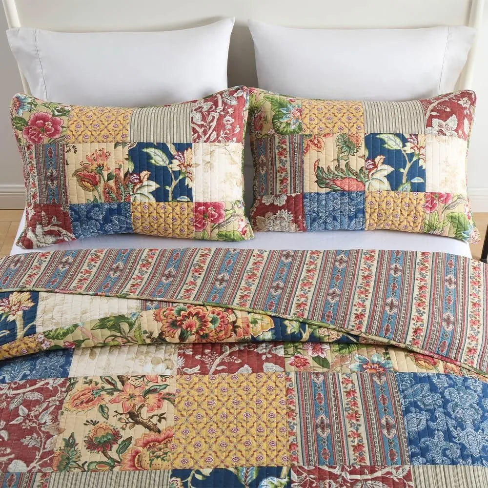 Patchwork Cotton Quilt Coverlet Set Three Piece Reversible