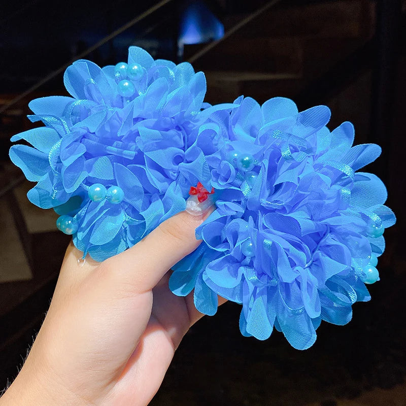 Fluffy Flower Hair Rings For Kids Elastic Hair Bands Gift
