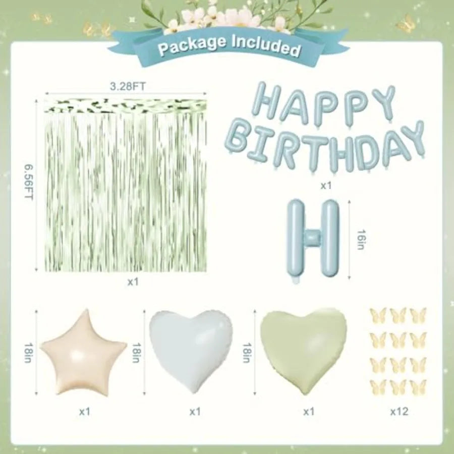 Foil Confetti Balloons Birthday Banner And Butterfly Fringe Curtains