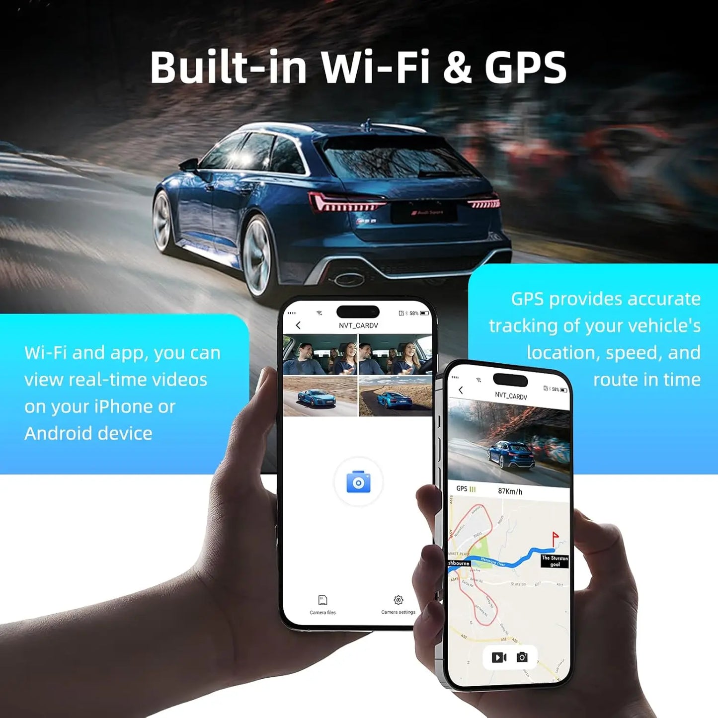 Kankeirr 360 Degree Dash Cam GPS WiFi 4 Channel 1080p