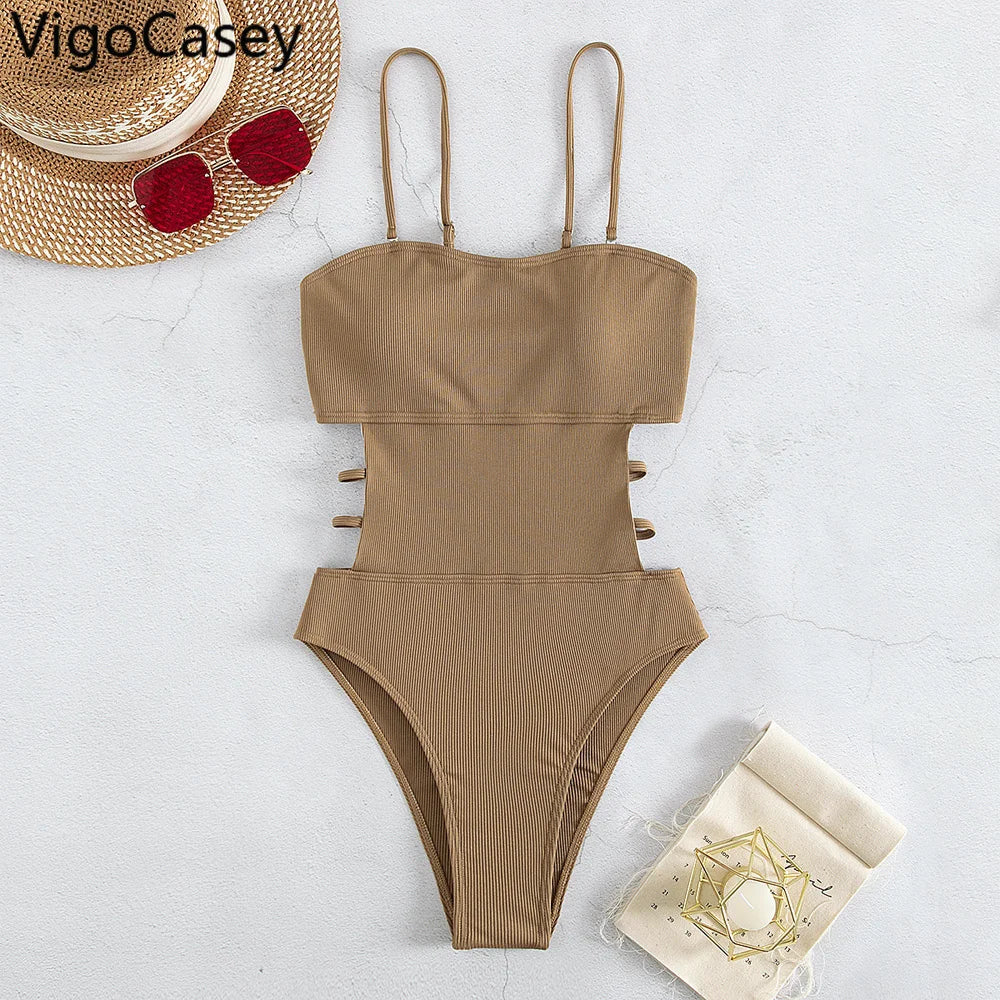 Women Push Up Strapped One Piece Swimsuit High Cut Monokini
