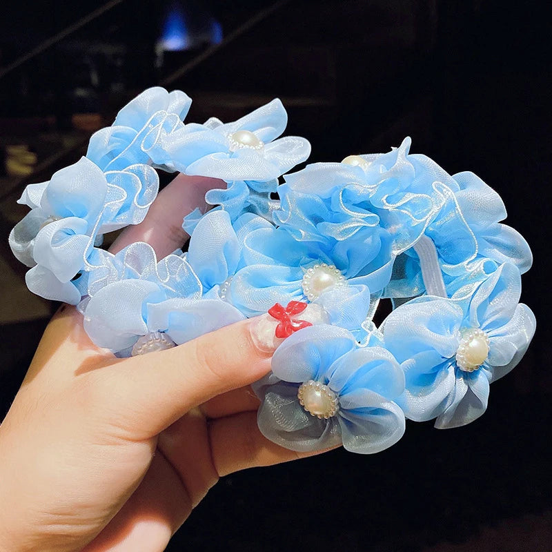 Fluffy Flower Hair Rings For Kids Elastic Hair Bands Gift