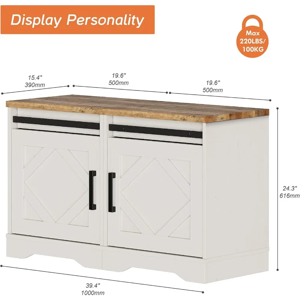 DAFIFY Rustic Farmhouse End Tables With Drawer And Barn Door