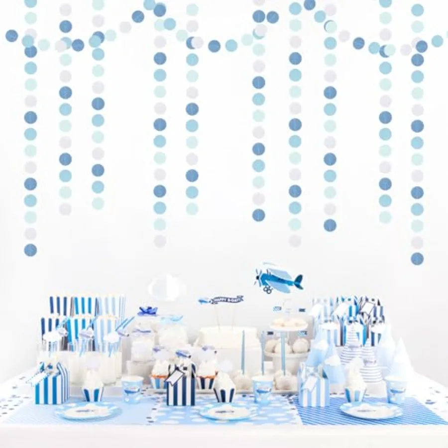 Light-Baby Dusty-Blue White Party-Decoration Garland - 52ft Baby Boy Shower Birthday Streamers, Graduation Bachelorette Bridal