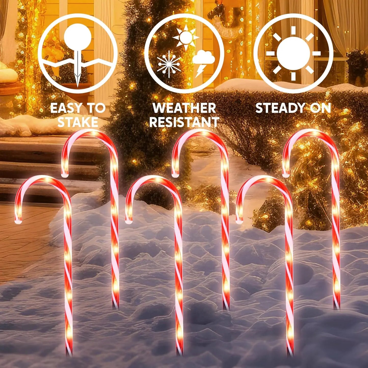 Joyfy Candy Cane Pathway Lights Set of 12 Outdoor Decor