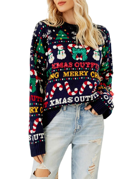Hirigin Ugly Christmas Sweaters Santa Snowman Print Pullover