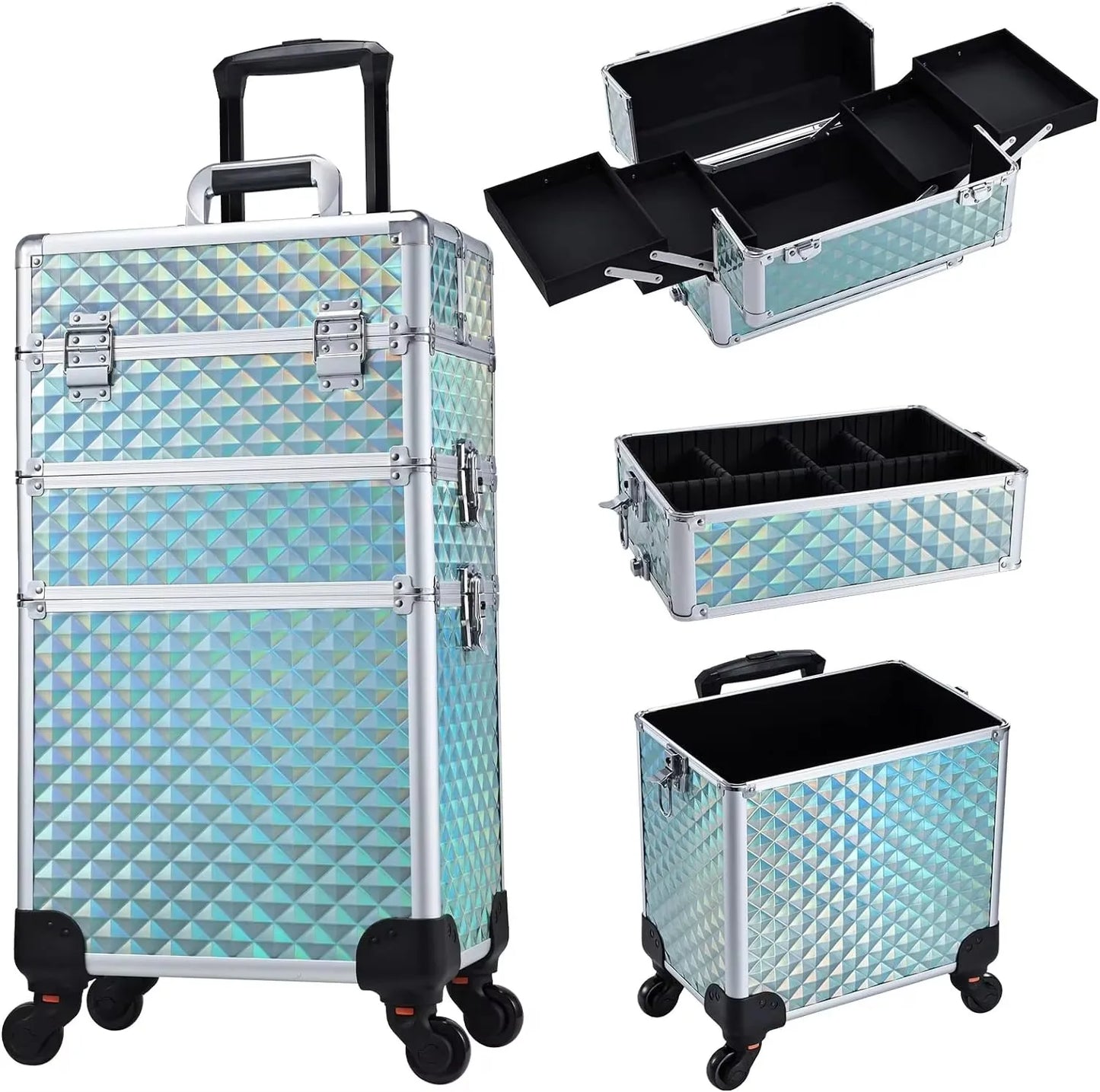 Rolling Makeup Case 3 In 1 Removable Makeup Case On Wheels Large Capacity Lockable Trolley For Salon