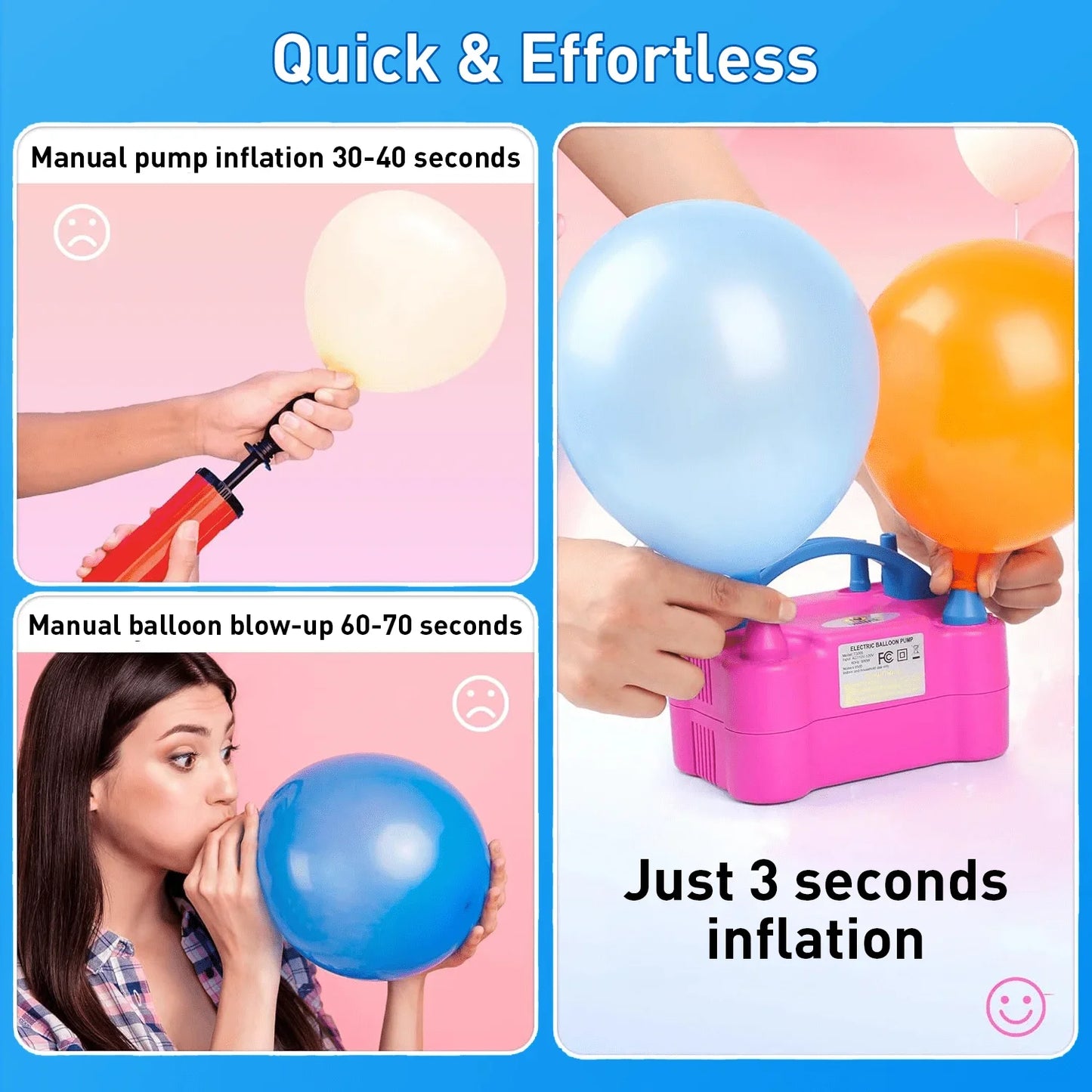 Double Nozzle Electric Balloon Inflation Pump 600W Portable Balloon Pump For Party Arch Decorations Wedding Birthday