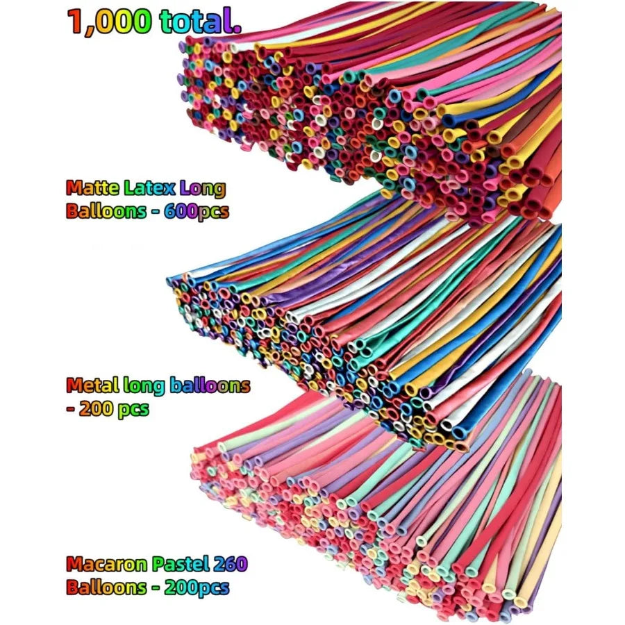 1000 Pcs 260 Long Balloons Set With 600 Matte 200 Metallic 200 Pastel Colors Ideal For Creative Parties