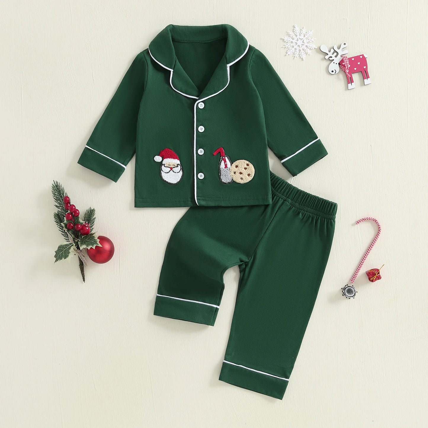 Infant Two Piece Christmas Pajamas Set With Reindeer Print Long Sleeve Top And Matching Pants For Baby Sleepwear