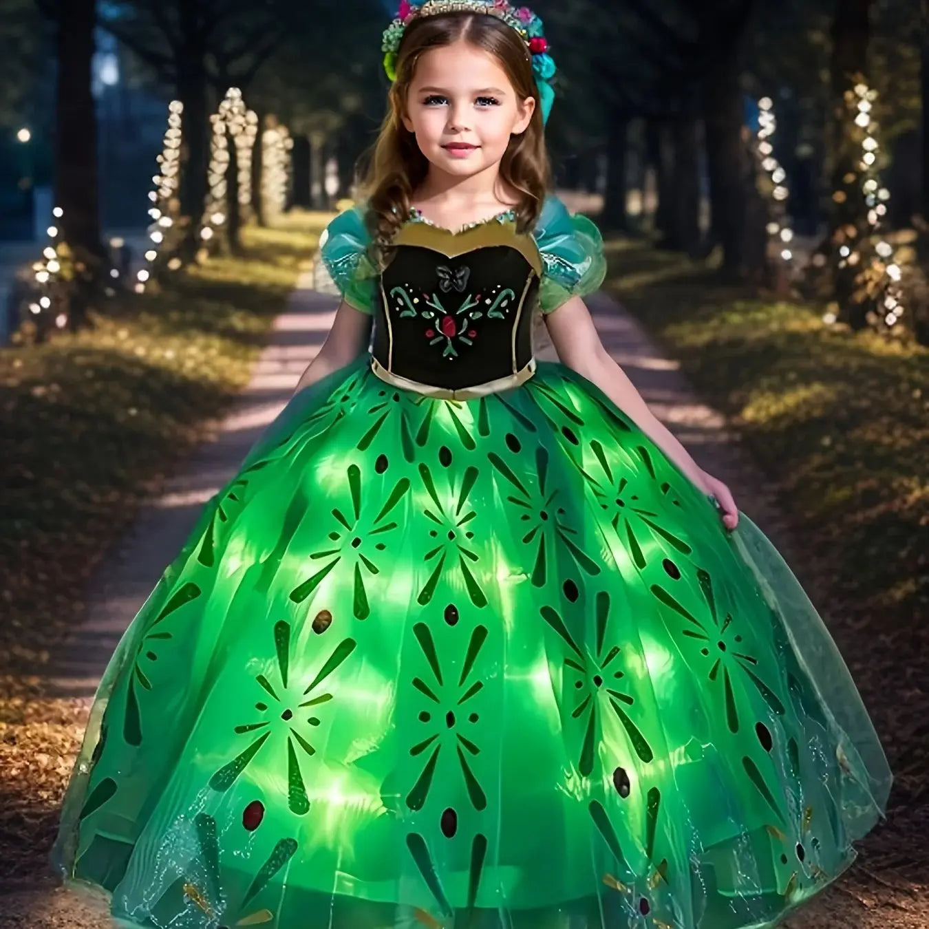 Glowing Green Light Up Princess Dress For Girls Ages 3 To 12 Sparkling Birthday Party Costumes Halloween Cosplay Gift