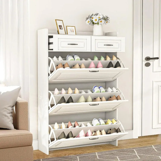 Shoe Organizer Cabinet With 3 Large Flip Drawers