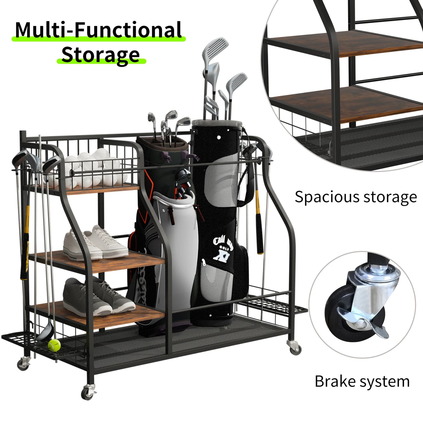Rolling Golf Bag Storage Rack With Wheels For Sports Equipment