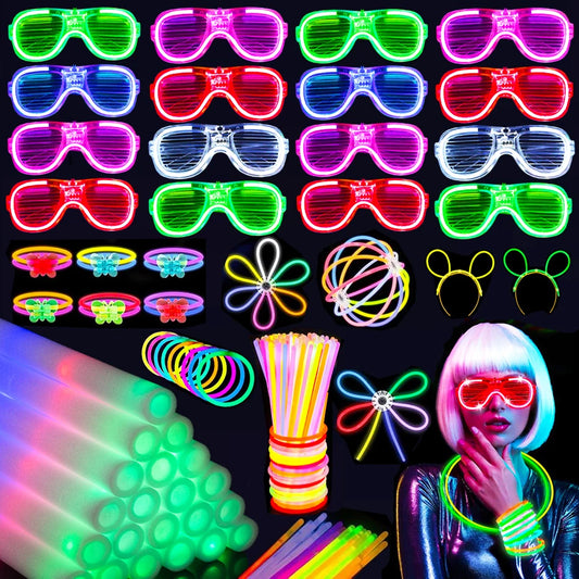 Glow In The Dark Foam Glow Sticks With LED Glasses