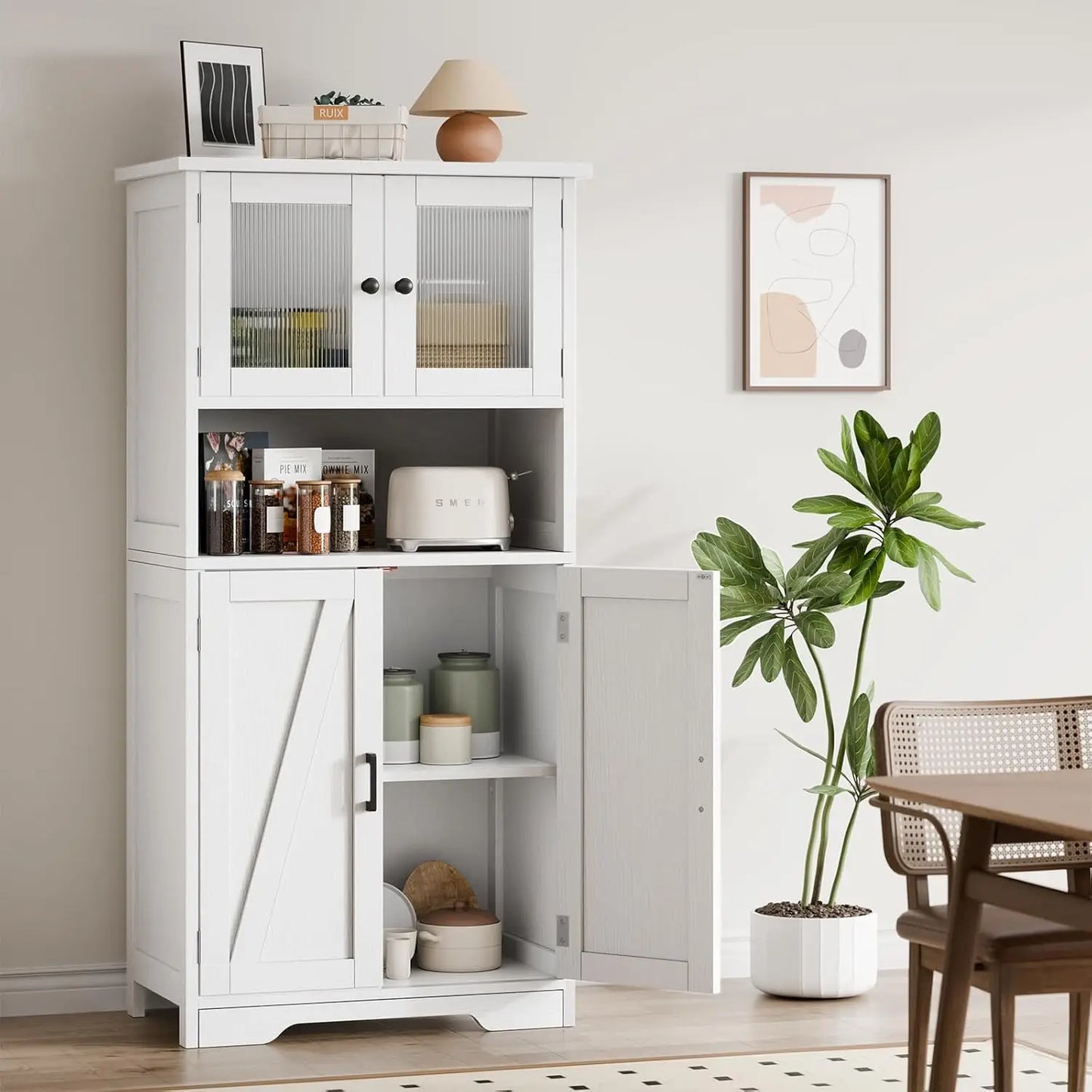 HobbyLane Free Standing Kitchen Pantry Cupboard with Four Doors
