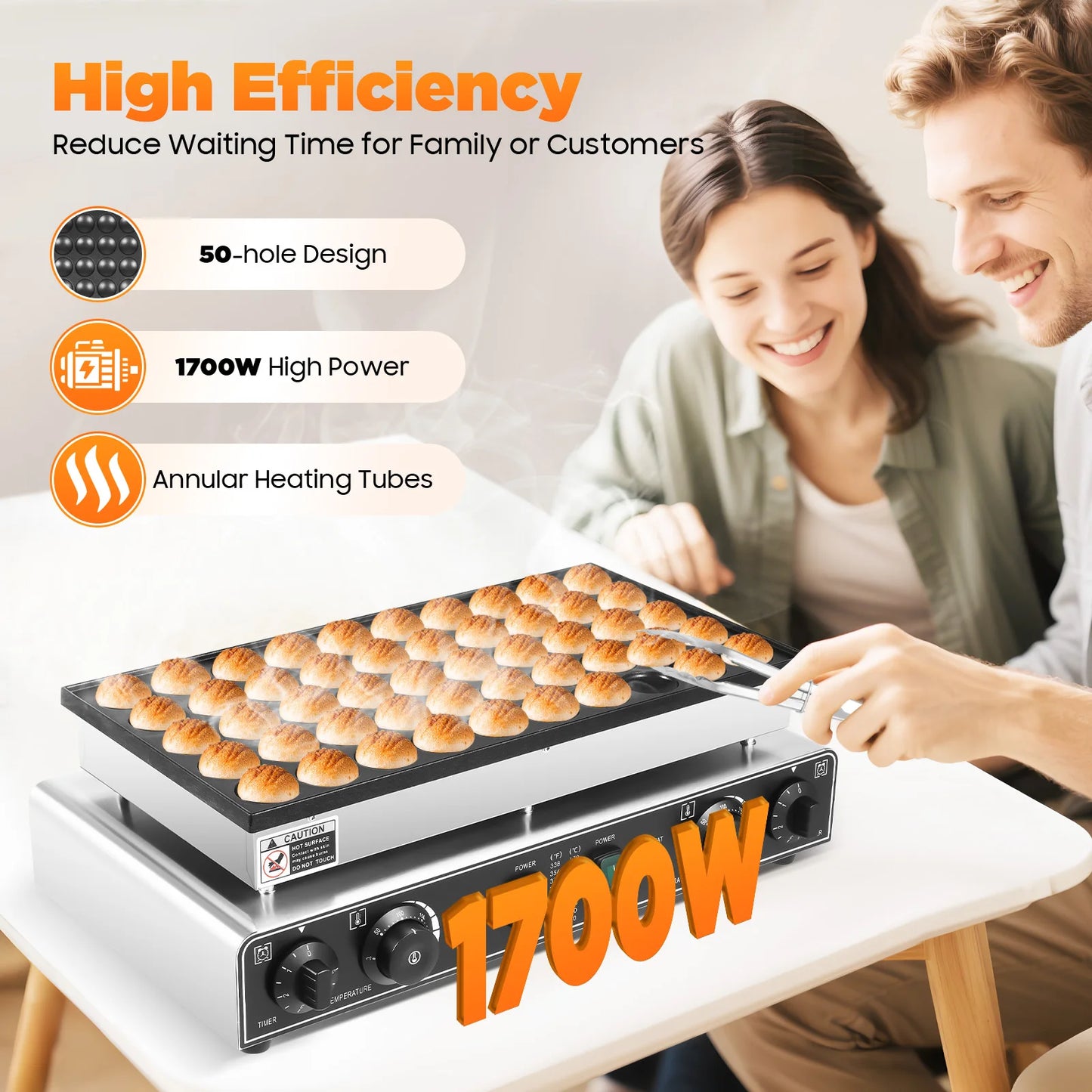 50 Hole Electric Mini Pancake Baker Maker w/ Timer , Commercial Nonstick Waffle Makers Machine 50-300℃