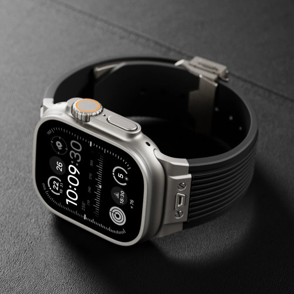 Silicone Strap for Apple Watch Ultra 2 49mm With Metal Buckle Compatible With Series 9 8 7 SE 10 And 46 45 44 42mm