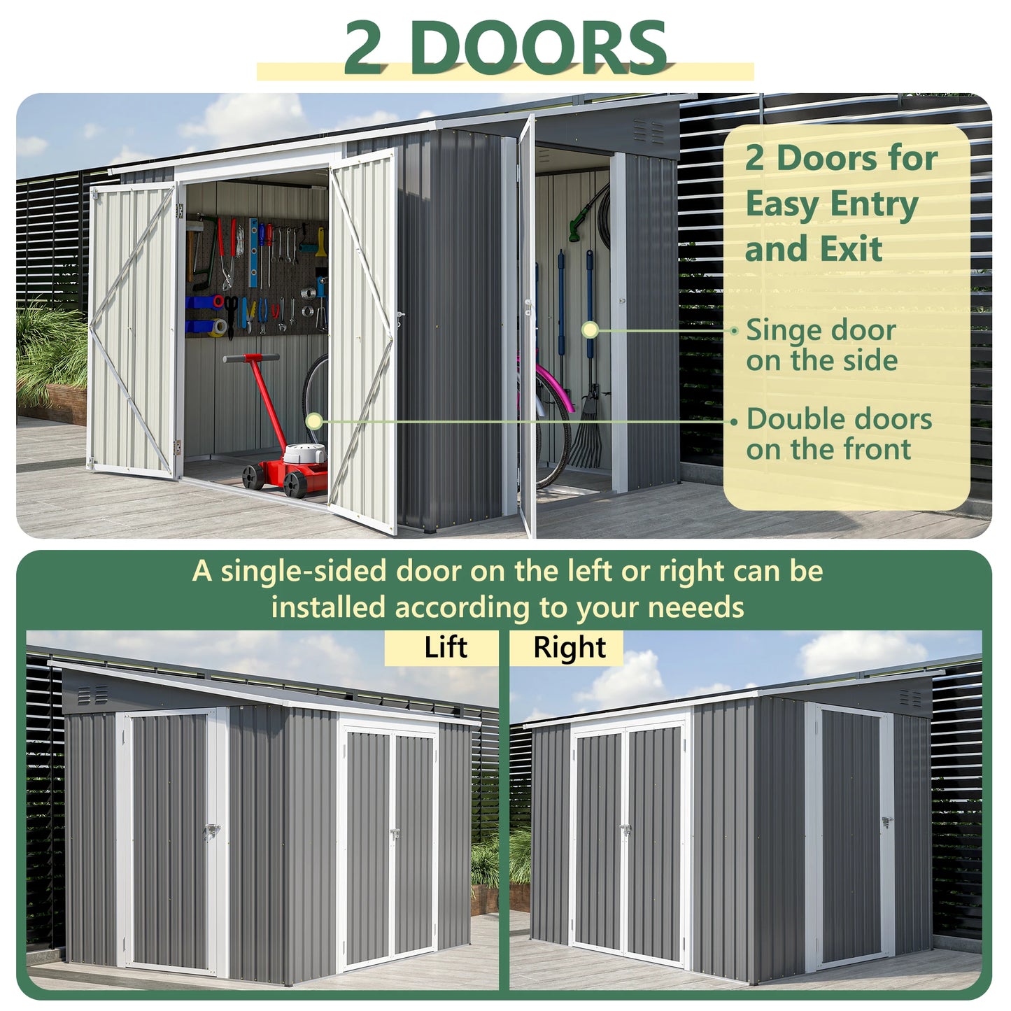 LZBEITEM Garden Tools Storage Shed With Lockable Doors