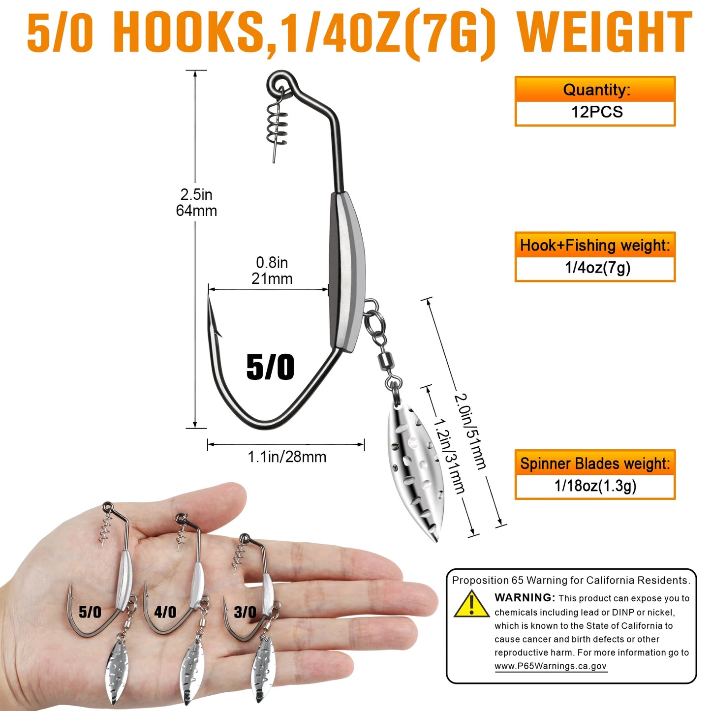 Dovesun 12PCS Underspin Weighted Swimbait Hooks Weighted Fishing Hooks Saltwater Freshwater Worm Weedless Hooks for Bass Fishing