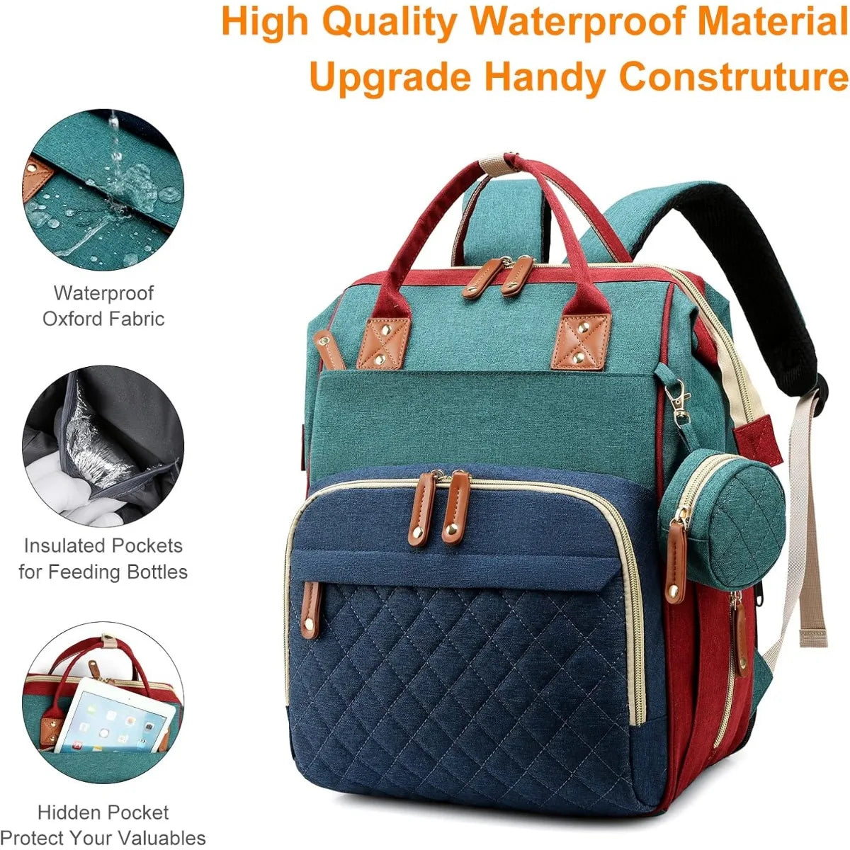 3 In 1 Diaper Bag With Changing Station Backpack For Travel