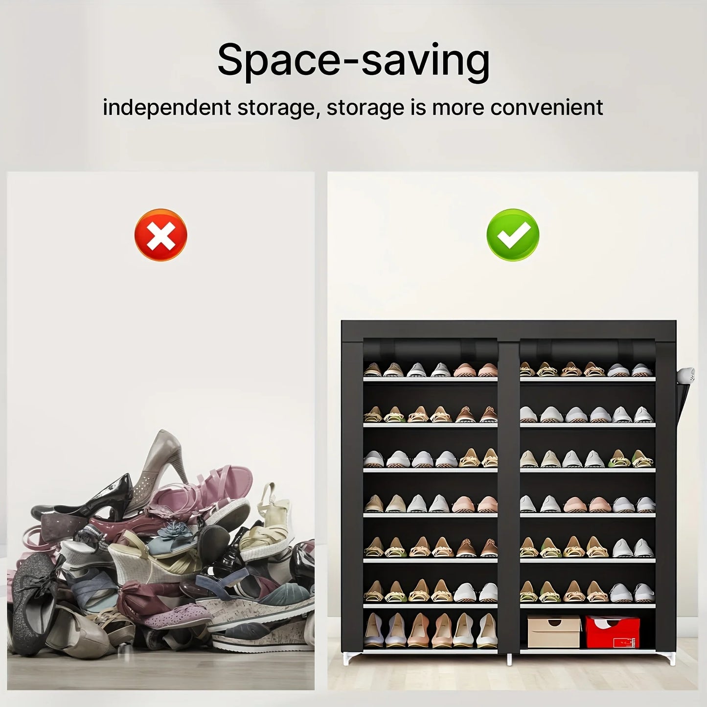 6 Layer Double Row Shoe Rack With Dust Cover Easy Assembly For Shoes Black Plastic 12 Grid Storage Rack