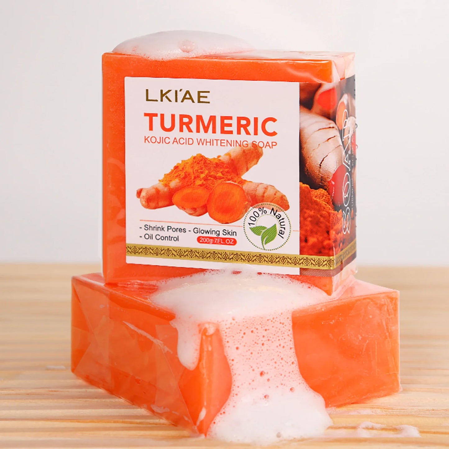 LKIAE Organic Turmeric Soap Bar, Natural Herbal Hand Made Whitening Soap, Reduce Melanin, Pimples, Acne, For Face And Body,200g