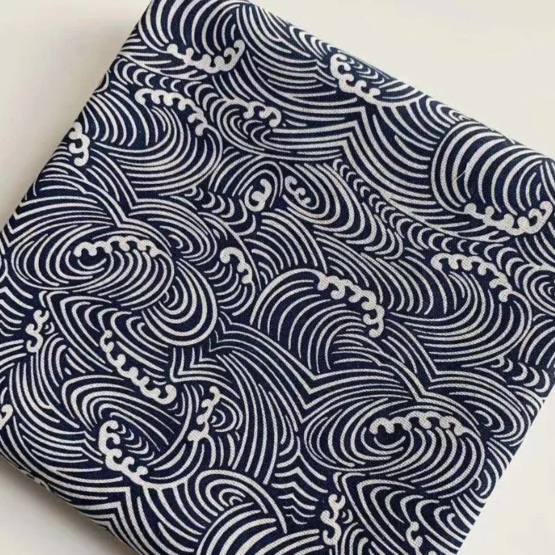 150x50cm Cotton Linen Blue Retro Japanese Fabric Handmade DIY Sewing Table Cloth Curtains Door Curtains Bento Bags Storage Bags