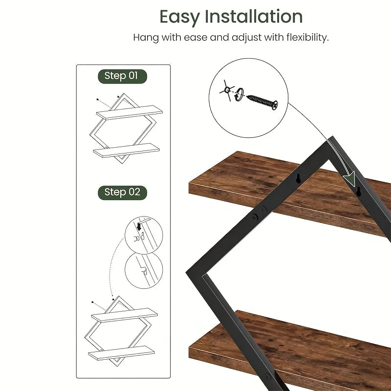 Diamond-Shaped Floating Shelves, Creative Wall-Mounted Space-Saving Storage Shelves, Minimalist Style Wall Suspension Shelves, Artistic Style, Suitable for Living Room and Bedroom Storage