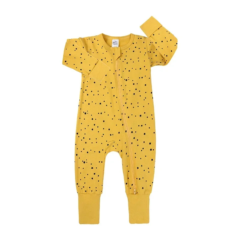 New Double Zipper Infant Baby Girl Boy Clothes Geometry Long Sleeve Cotton Baby Romper Clothing For Newborn Jumpsuit 0-24 Months