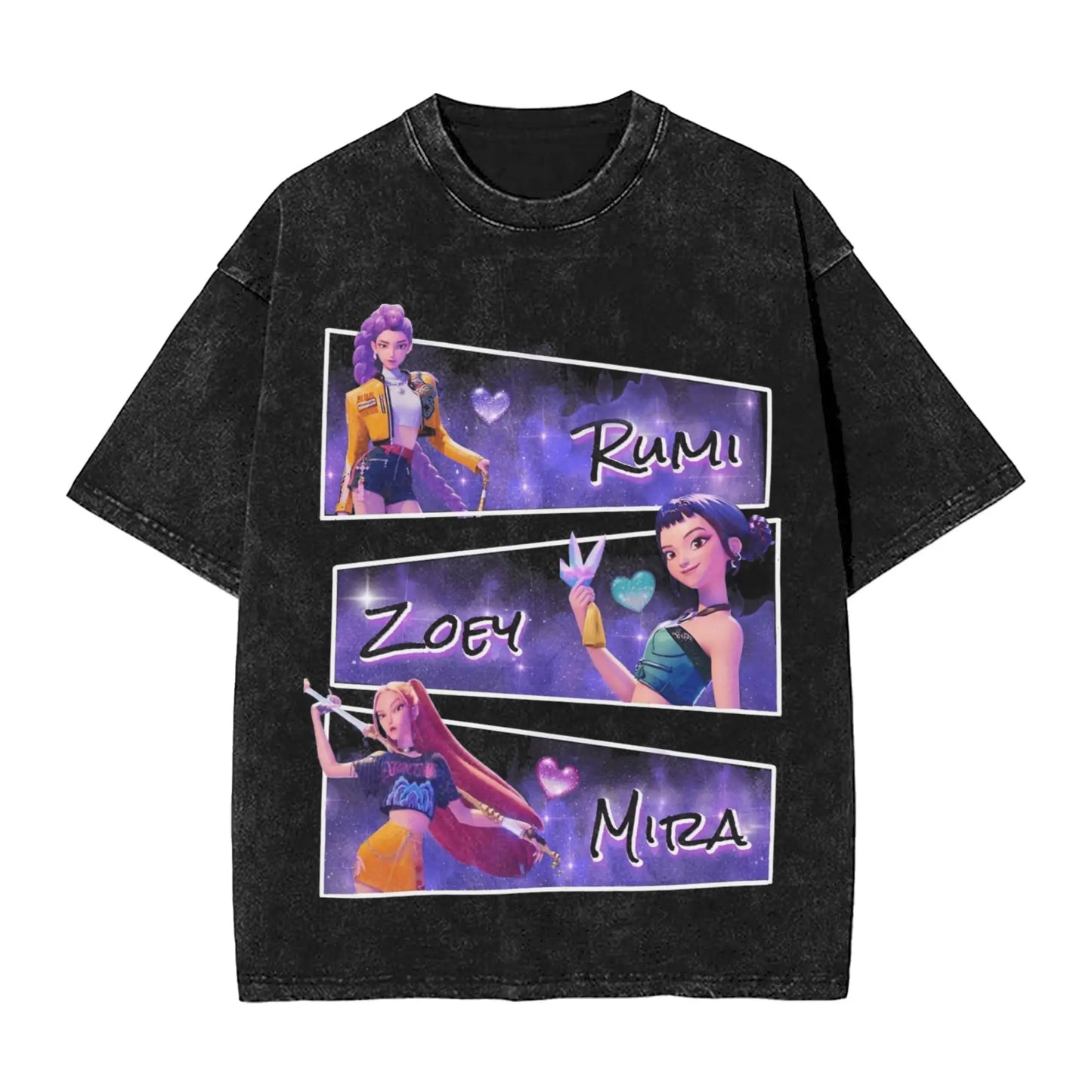 Huntrix Demon Hunter Washed Cotton T Shirt Men Summer