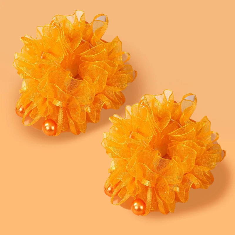 Fluffy Flower Hair Rings For Kids Elastic Hair Bands Gift