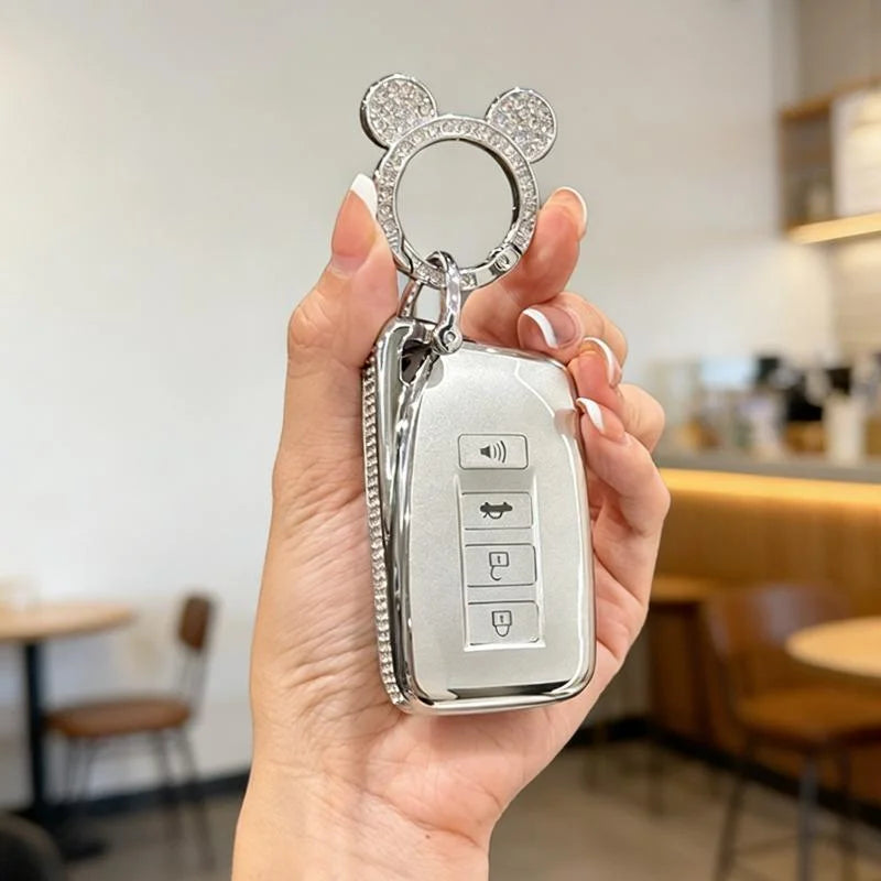 [ Side Diamonds ] 4 Buttons TPU Car Key Case Cover Shell Fob for Lexus ES250 / ES300h / ES350 RX300 / RX350 / RX450h NX300 / NX3