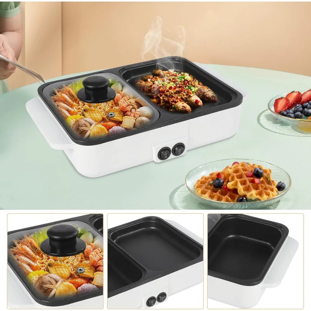 2 In 1 Electric Hot Pot And Grill Shabu Shabu Pot With Stainless Steel Nonstick Griddle For Indoor Use