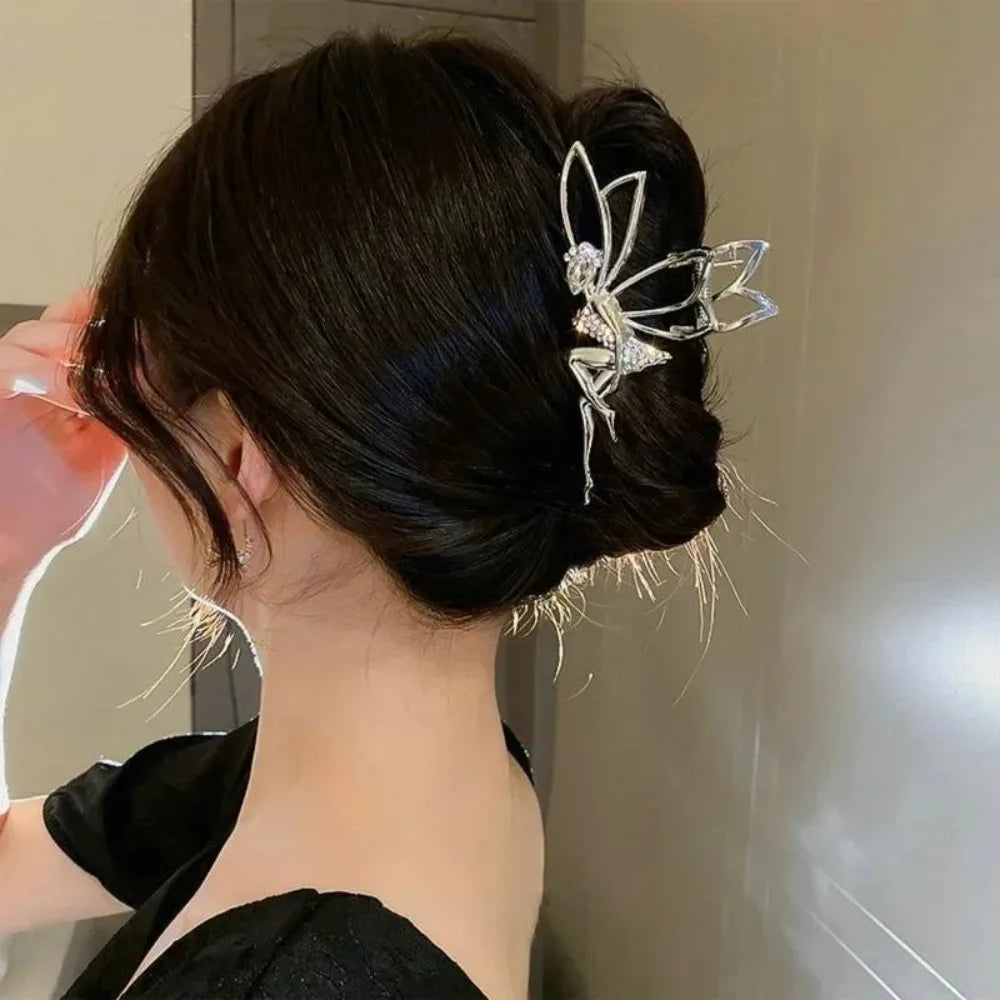 Metal Hair Claw Clip For Shiny Rhinestone Crystal Little Angel Headwear Hairpin Girl Ponytail Claws Clips Elf Hairs Accessories