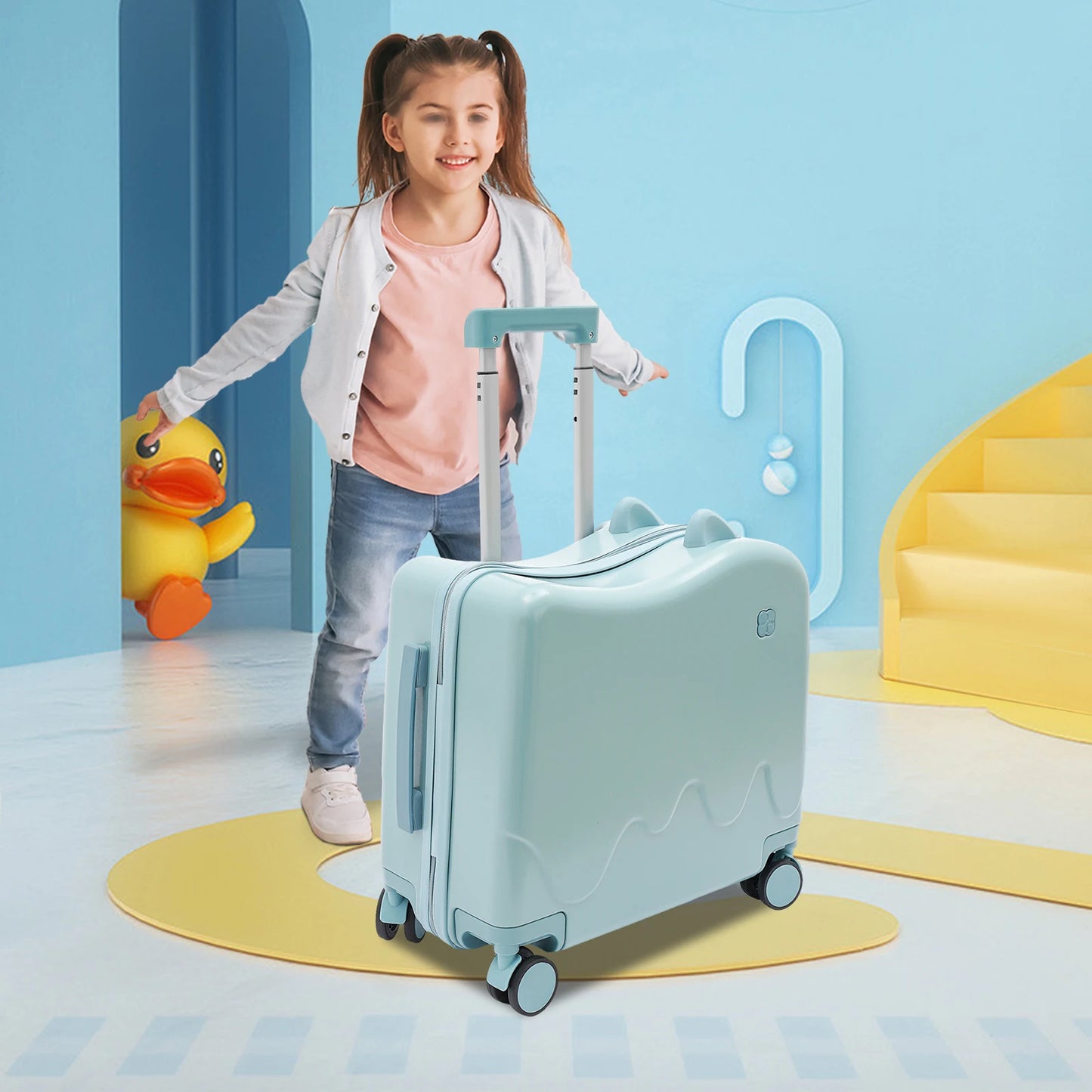 Kids Luggage Sit and Ride on Suitcase With Universal Wheels