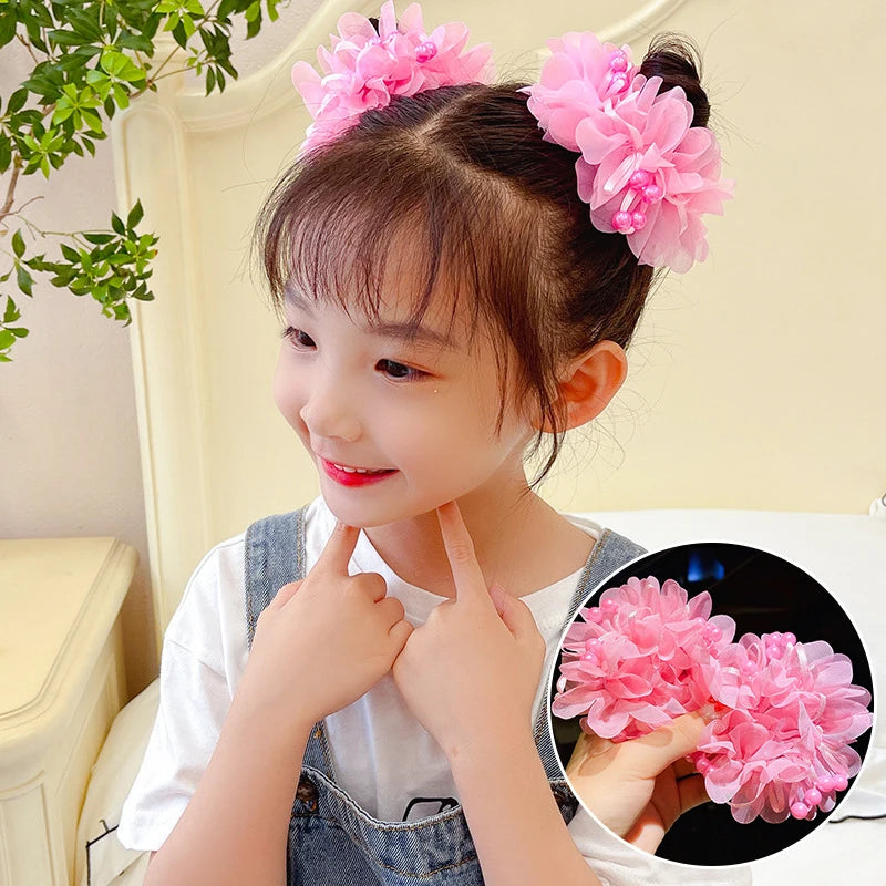 Fluffy Flower Hair Rings For Kids Elastic Hair Bands Gift