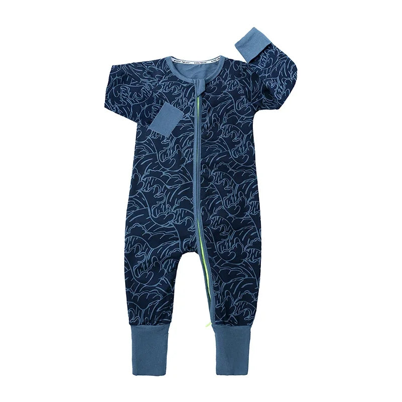 New Double Zipper Infant Baby Girl Boy Clothes Geometry Long Sleeve Cotton Baby Romper Clothing For Newborn Jumpsuit 0-24 Months