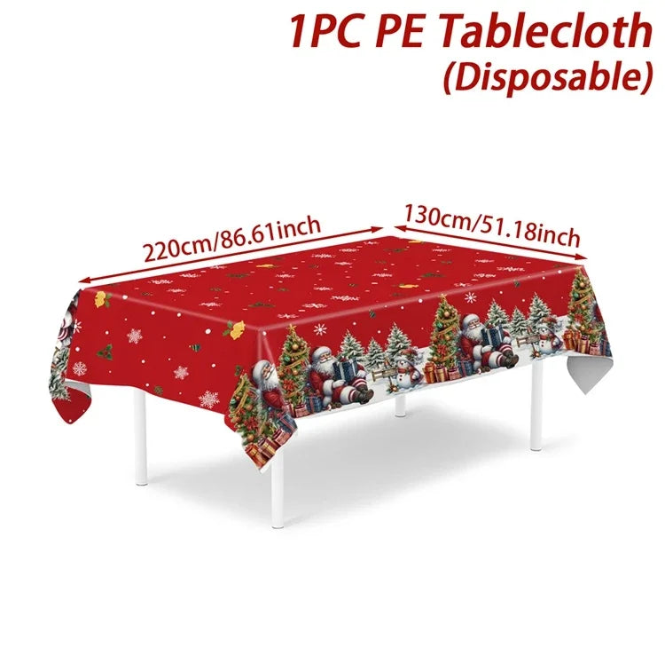 NoHign Merry Christmas Tablecloth Plastic Xmas Cover