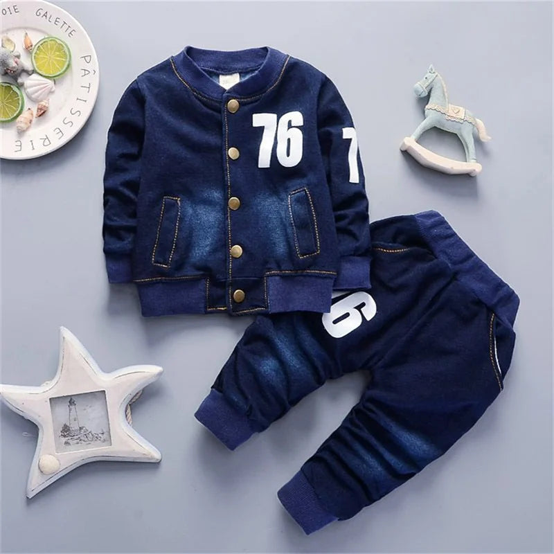 BibiCola Toddler Boy Spring Autumn Coat And Jeans Set