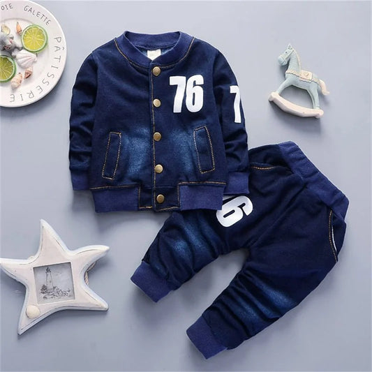 BibiCola Toddler Boy Spring Autumn Coat And Jeans Set