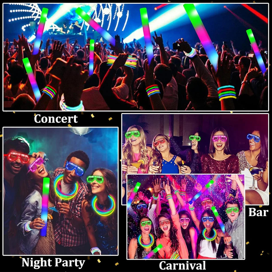 Glow In The Dark Foam Glow Sticks With LED Glasses