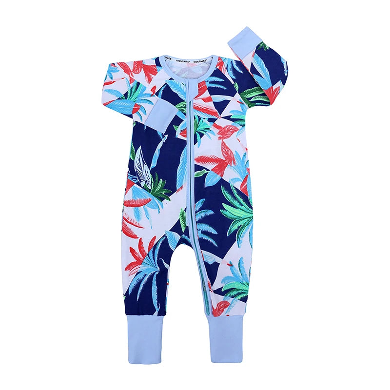New Double Zipper Infant Baby Girl Boy Clothes Geometry Long Sleeve Cotton Baby Romper Clothing For Newborn Jumpsuit 0-24 Months
