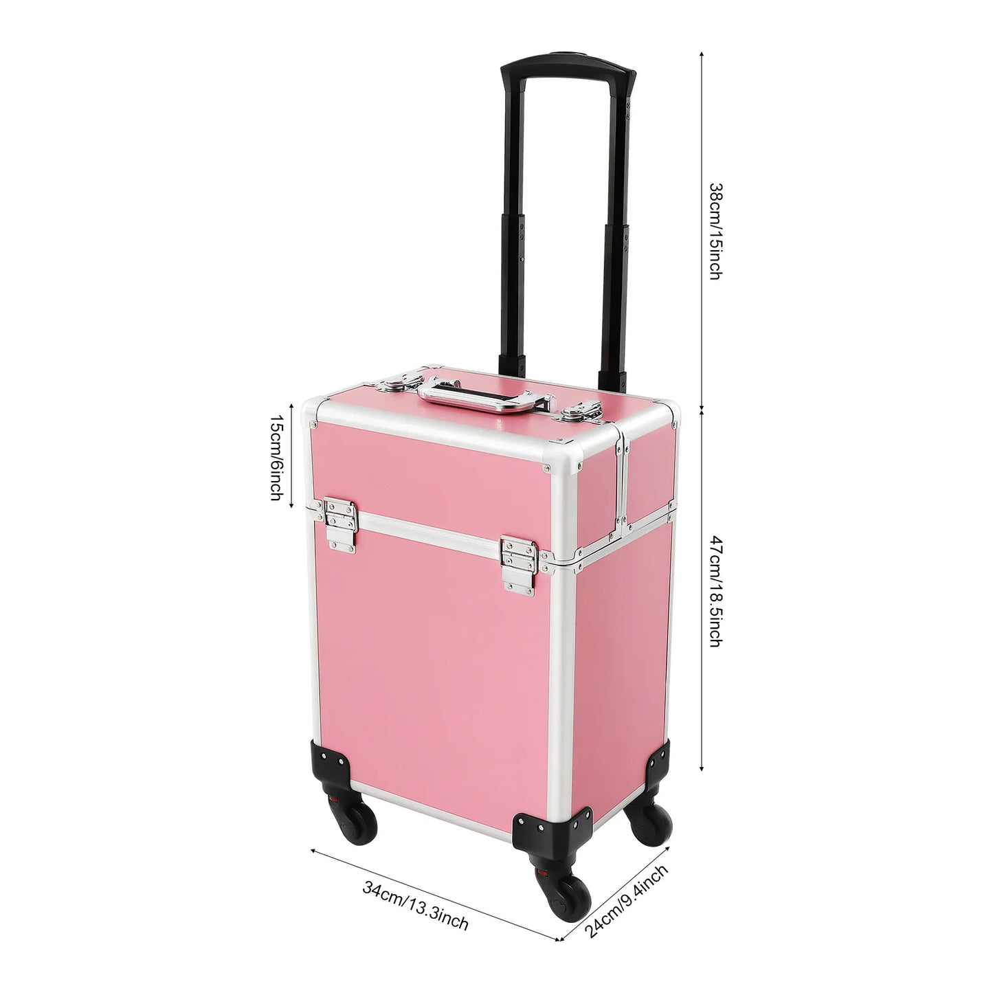 Cosmetic Rolling Makeup Train Case With Removable Wheels And Key