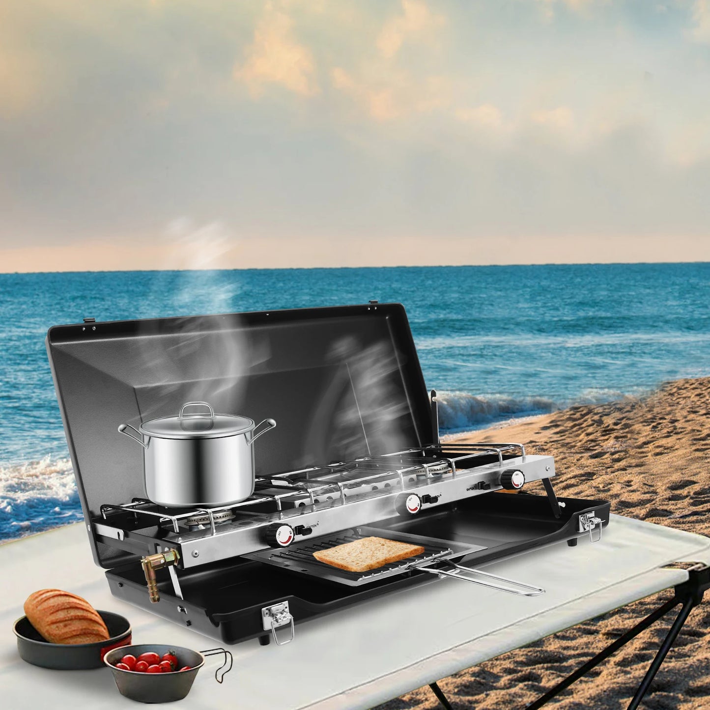 Grill 3-Burner Outdoor Campfire Gas Grill For Camping