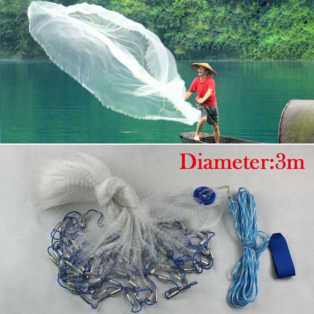 10ft Fishing Cast Net Monofilament Fish Throw Net for Bait Trap for Bait Trap