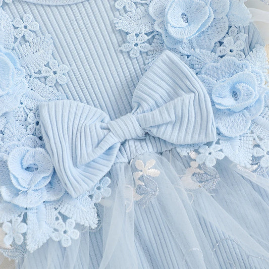 Infant Floral Embroidered Romper With Mesh Skirt And Headband Set