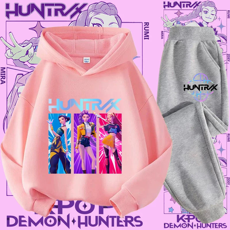 Kpop Demon Hunter Kids Hoodie And Top Set Two Piece Cartoon Print Unisex Casual Wear